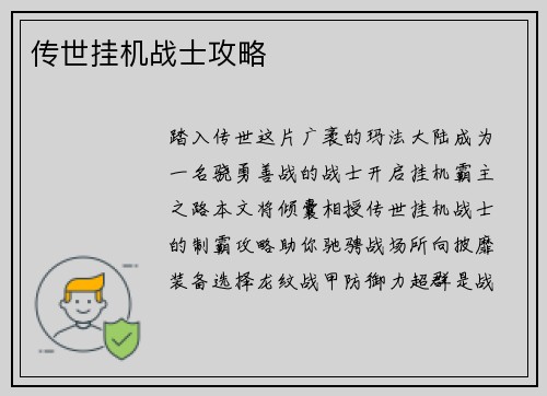 传世挂机战士攻略