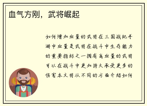 血气方刚，武将崛起