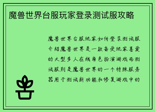 魔兽世界台服玩家登录测试服攻略